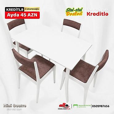asilqan 58 azn: Mətbəx üçün, Yeni, Açılmayan, Dördbucaq masa, 4 stul — 6