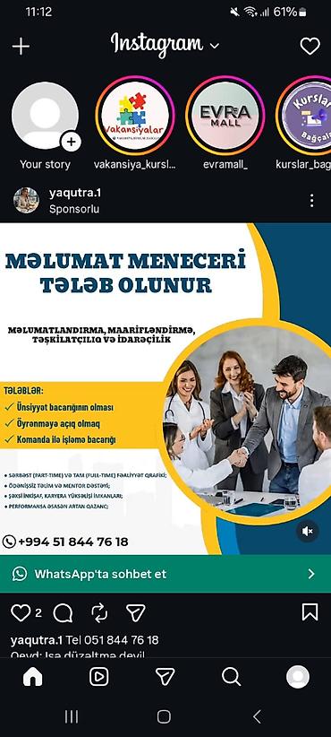 Əməkdaş axtarışı (vakansiyalar): Ofis menecer, katib tələb olunur, İstənilən yaş, Təcrübəsiz — 1