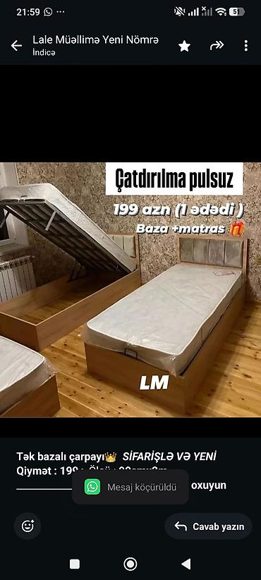 tek kravat: *Tək bazalı çarpayı*👑 _*SİFARİŞLƏ VƏ YENİ*_ *Qiymət : 199₼* Ölçü  — 1