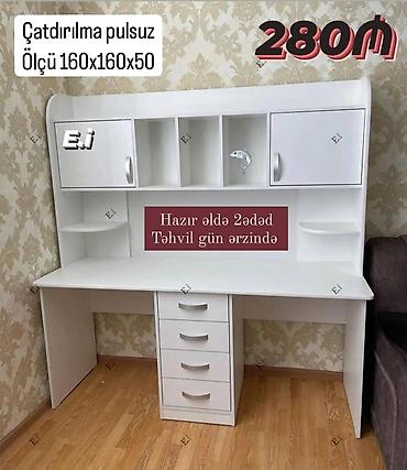 komputer stolları: Ağ rəngli çoxfunksiyalı iş/oxu masası. - Ölçü: 160 x 160 x 50 sm - — 1