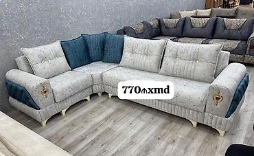balin: Künc divan dəsti - L‑şəkilli, geniş oturacaq sahəsi - Açıq boz rəngli — 1