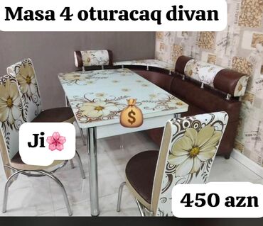 Divan və masa dəstləri: Künc divan Masa ve 4 oturacaq rəng seçimi var