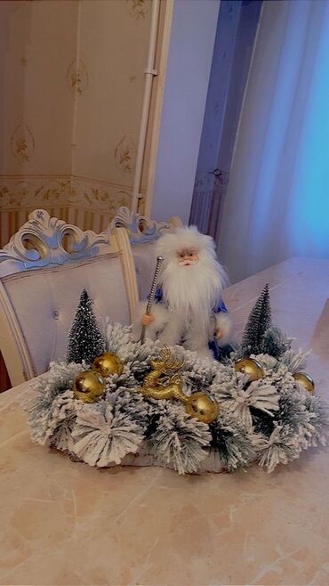 saxta baba sekili: Yeni il masa bəzəyi – qış kompozisiyası - Süni şam budaqlarından