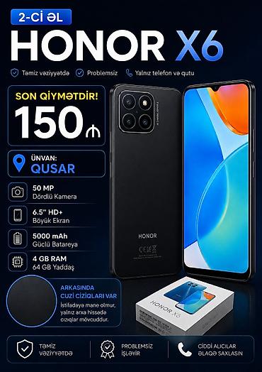 Honor X6, 64 GB, rəng - Qara, Face ID