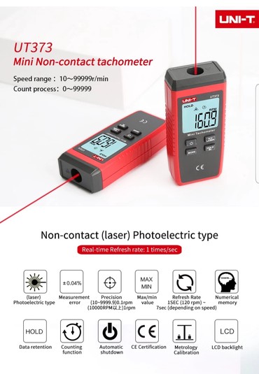 Digər ölçmə cihazları: Lazer taxometr - odometr. Model: UNI-T UT 373 - Rəqəmsal dövriyyə — 5