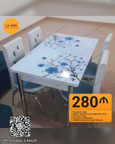 cicekler: Для кухни, Раскладной, Прямоугольный стол, 4 стула