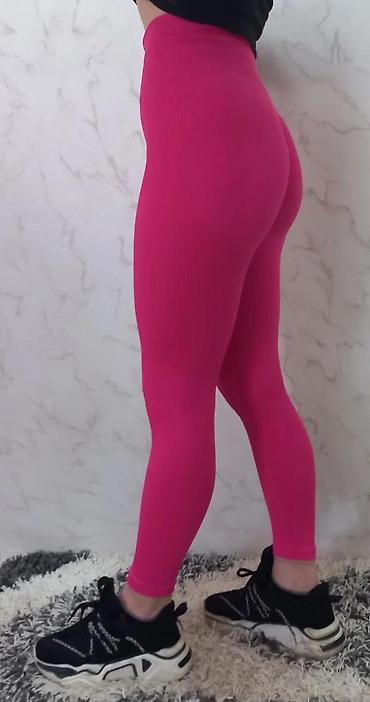 Helanke, biciklistički šortsevi: Ženske sportske helanke – hot pink - Visok struk sa širokim — 2