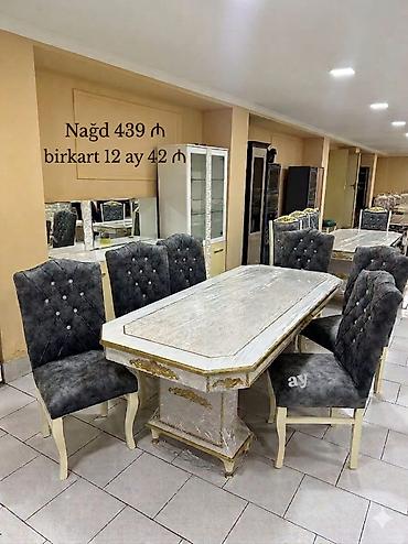 taxta stul stol: Qonaq otağı üçün, Yeni, Açılmayan, Dördbucaq masa, 6 stul — 1