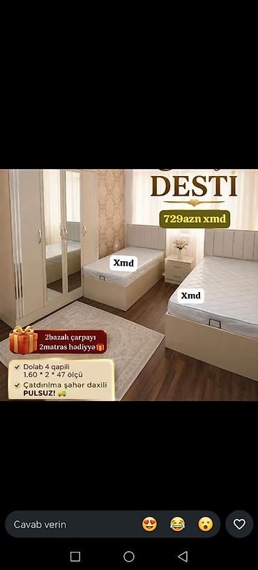 Yataq otağı dəsti Tərkibi: - 2 ədəd bazalı çarpayı - 2 ədəd matras