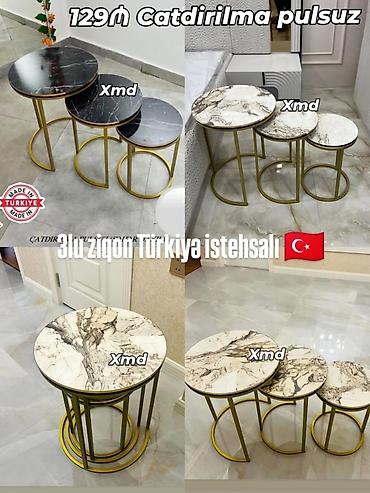 kofe desti: Türkiyə istehsalı 3-lü ziqon masa dəsti - Dəst: 3 ədəd dairəvi masa — 1