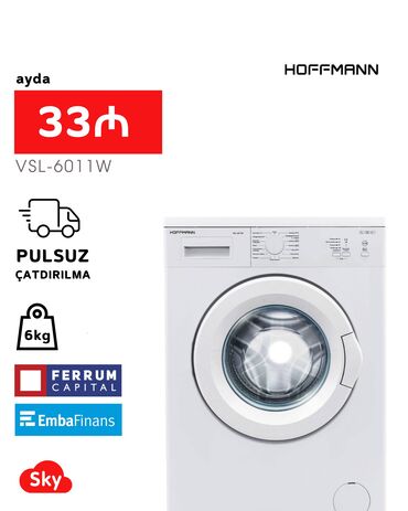 apil 7: Paltaryuyan maşın Hoffmann, 6 kq, Yeni, Avtomat, Qurutma var, Kredit var, Pulsuz çatdırılma