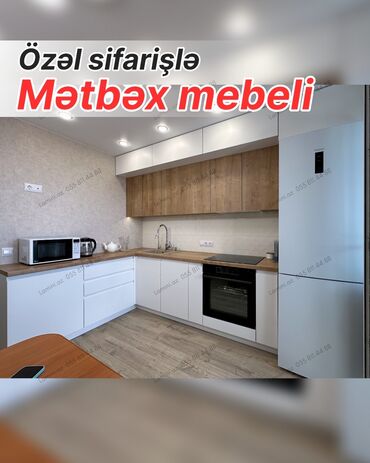 ремонт кухни в хрущевке: Özəl sifarişlə mətbəx mebeli - Müasir, minimal dizayn: ağ alt və üst
