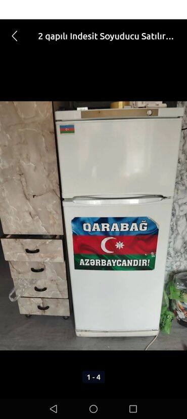işlenmiş xaladenik: İşlənmiş 2 qapılı Indesit Soyuducu Satılır, rəng - Ağ, Təkərli