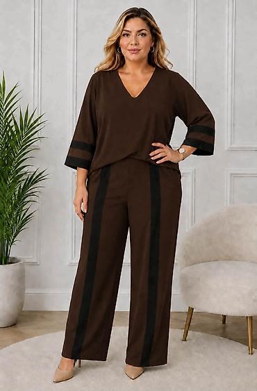 sako mona: Fa, Damski komplet – bluza i pantalone sa kontrastnim prugama - — 3