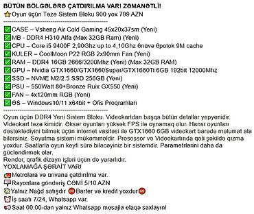 Masaüstü kompüterlər və iş stansiyaları: BÜTÜN BÖLGƏLƏRƏ ÇATDIRILMA VAR! ZƏMANƏTLİ! ⭐Oyun üçün Təzə Sistem — 2