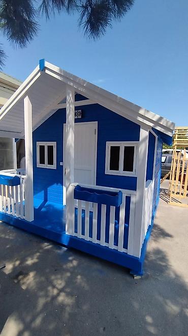 taxta oyuncaq: Uşaqlar üçün dekorativ oyun evi - Rəng: mavi-ağ - Material: taxta — 2