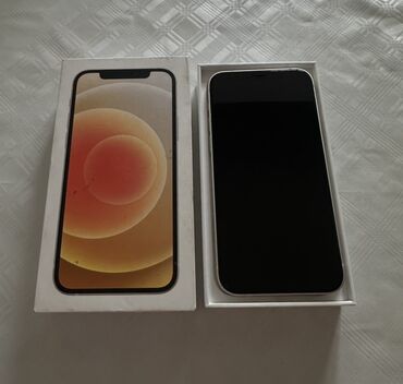 12 айфон: IPhone 12, Б/у, 64 ГБ, White Titanium, Защитное стекло, Чехол, Коробка, 80 %