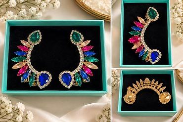 boyun bağı: Rəngarəng daşlarla bəzədilmiş cuff (ear cuff) dəsti - Dəst: 2 ədəd — 1