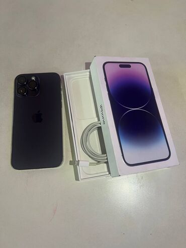 apple 10: IPhone 14 Pro Max, Б/у, 256 ГБ, Deep Purple, Наушники, Защитное стекло, Чехол, 80 %