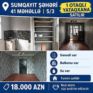 qurtulus 93 kreditle evler: Sumqayıt, 1 otaqlı, Köhnə tikili, 16 kv. m — 1