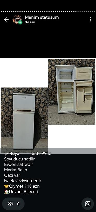 Beko markalı iki qapılı soyuducu. - Üst bölmə – dondurucu, alt bölmə –