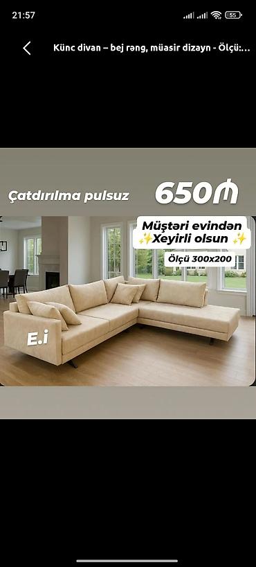 ucuz divanlar: Künc divan, Yeni, Parça, Şəhərdaxili pulsuz çatdırılma — 1