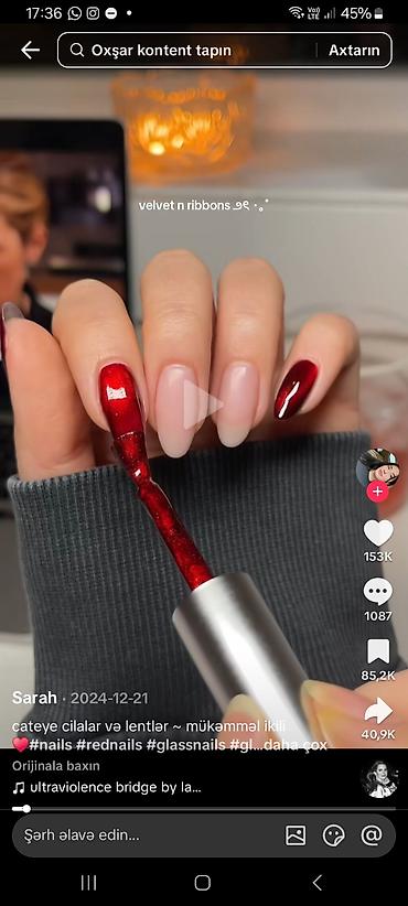 Qırmızı “cat eye” effektli gel lak - Metalik parıltılı, maqnitlə