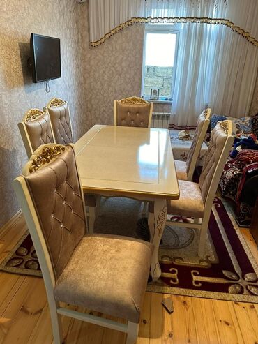 столы стулья: Qonaq otağı üçün, Yeni, Açılan, Dördbucaq masa, 6 stul, Azərbaycan