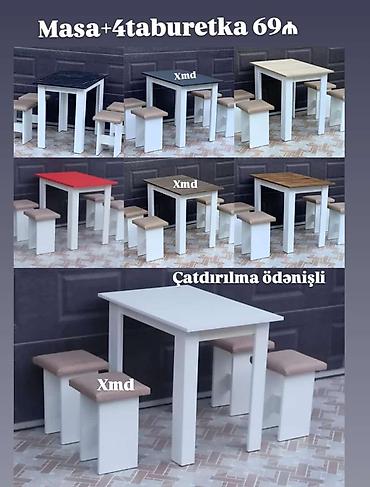 Masa + 4 taburetka dəsti – 69₼ - Kompakt kvadrat masa və 4 ədəd