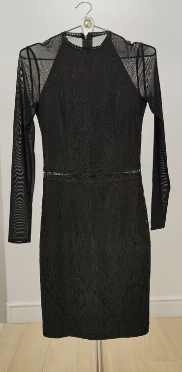 чёрное: Вечернее платье, Коктейльное, Короткая модель, С рукавами, XS (EU 34)
