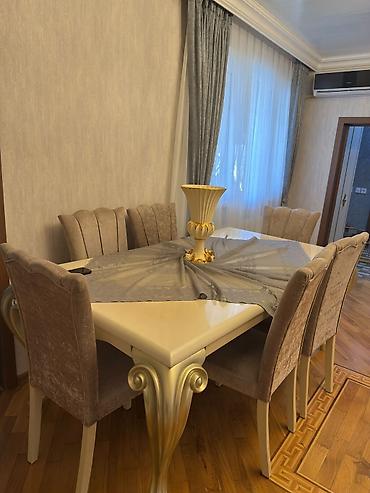perde dekorları: Yemək masası və 6 ədəd stul dəsti - Klasik-elit dizaynlı düzbucaqlı — 1