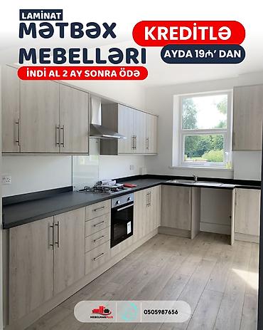 Sifarişlə mətbəx dəsti, Özü çəkən petlələr, Mat laminat, Kredit var, Pulsuz çatdırılma
