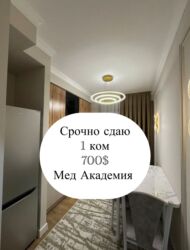 квартира долгосрочное ош: 1 бөлмө, Кыймылсыз мүлк агенттиги, Чогуу жашоосу жок, Толугу менен эмереги бар