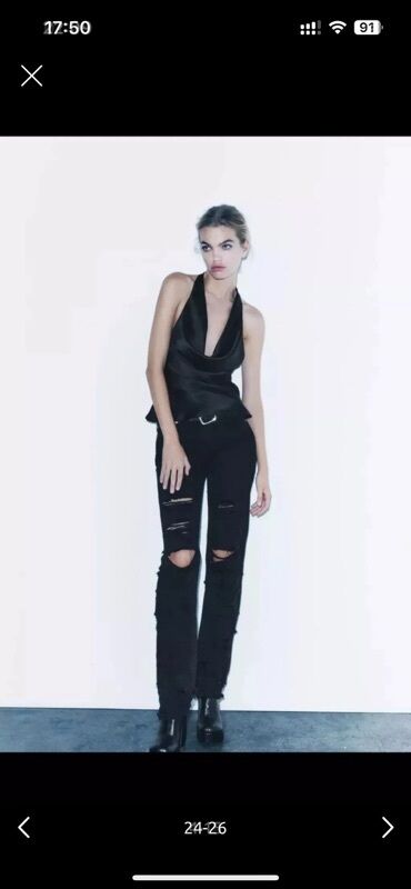 CD, DVD disklər və kassetlər: Zara, yırtıq detallı cins şalvar Dizlərdə və digər yerlərdə yırtıqlar — 3