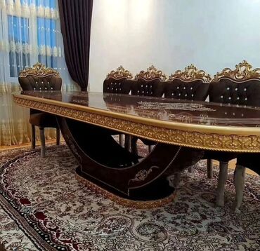 Masa və oturacaq dəstləri: Qonaq otağı üçün, Yeni, Açılmayan, Dördbucaq masa, 12 stul — 5