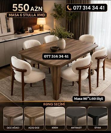 Yemək otağı üçün modern masa dəsti – 1 masa + 6 stul Xüsusiyyətlər: -