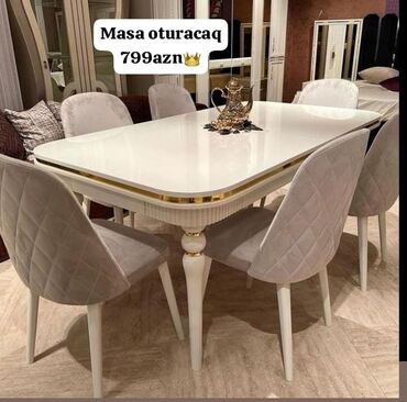 plastik stol stul qiymeti: Qonaq otağı üçün, Yeni, Açılan, Dördbucaq masa, 6 stul, Azərbaycan