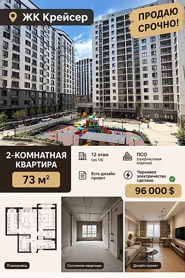 2 комнаты, 73 м², Южная Магистраль Элитка, 12 этаж, ПСО (под самоотделку)