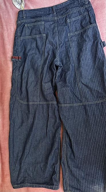 Широкие джинсы в полоску (workwear/карго стиль) - Ткань: плотный
