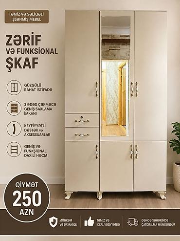 skaf paltar: Zərif və funksional şkaf - Təmiz və səliqəli işlənmiş mebel - Güzgülü — 1