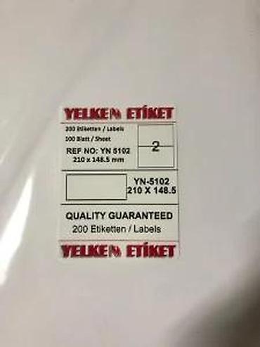 Reklamiranje, štampanje: Samolepljive A4 etikete – Yelken Etiket YN-5102 - Format lista: A4 - — 12