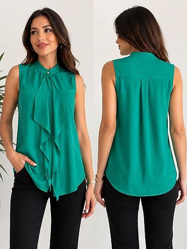 bs duks: H&M ženska bezrukavna bluza u smaragdno zelenoj boji. - Model — 3