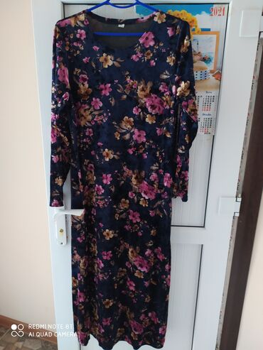 платье кимоно: Повседневное платье, Длинная модель, Велюр, 3XL (EU 46)