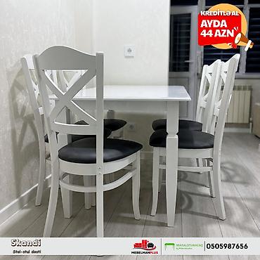 tek stolar: Mətbəx üçün, Yeni, Açılmayan, Dördbucaq masa, 4 stul — 1