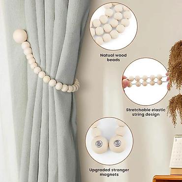 forma ideale lavabo: Držači za zavese sa prirodnim drvenim perlama i magnetnim zatvaranjem — 5