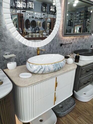 metbex ucun moyka: Mərmər effektli, qızılı haşiyəli, oval formalı, dəbli lavabo. Ağ