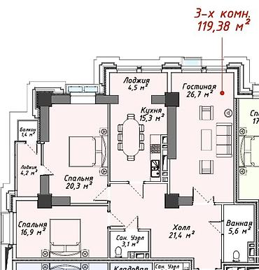 777: 3 комнаты, 119 м², Южная Магистраль Элитка, 15 этаж, ПСО (под самоотделку) — 3