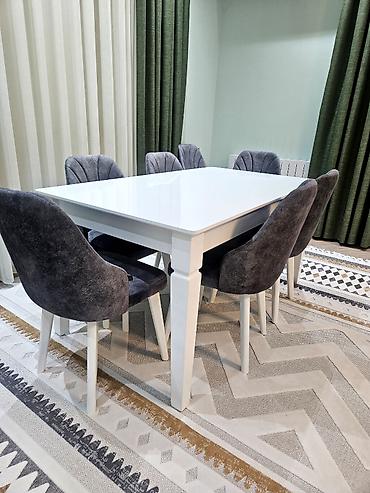 Mebel: Qonaq otağı üçün, İşlənmiş, Açılan, Dördbucaq masa, 8 stul — 1