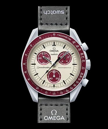 telefon saat: Omega x Swatch Speedmaster MoonSwatch dizaynlı qol saatı. Saat krem — 3