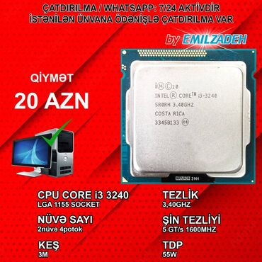 Masaüstü kompüterlər və iş stansiyaları: Prosessor Intel Core i3 Core i3 3240, 3-4 GHz, 4 nüvə, İşlənmiş